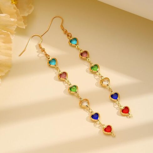 Dangle Earrings for Women Long Gold Dangle Drop Colorful Heart Statement Earrings Fashion Trendy Jewelry Gifts in Saudi Arabia