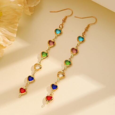 Dangle Earrings for Women Long Gold Dangle Drop Colorful Heart Statement Earrings Fashion Trendy Jewelry Gifts in Saudi Arabia