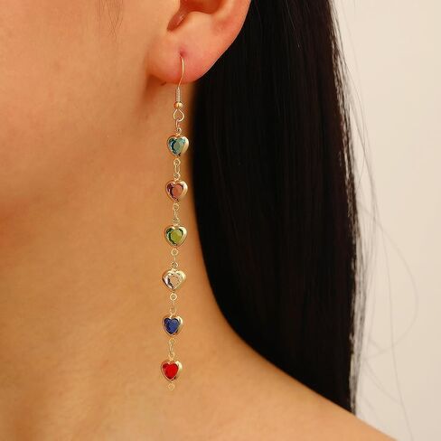 Dangle Earrings for Women Long Gold Dangle Drop Colorful Heart Statement Earrings Fashion Trendy Jewelry Gifts in Saudi Arabia