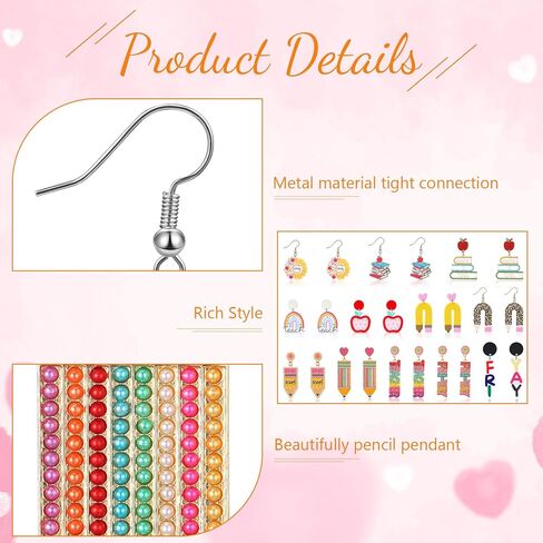 Batiyeer 12 Pairs Christmas Teacher Earrings for Women Pencil Earrings Christmas Gifts Teacher Appreciation Gifts Artist Painter Creative Rainbow Love Heart Acrylic Dangle Set(Rainbow) in Saudi Arabia