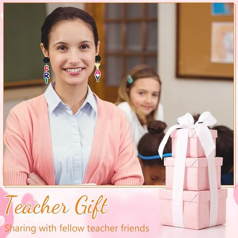 Batiyeer 12 Pairs Christmas Teacher Earrings for Women Pencil Earrings Christmas Gifts Teacher Appreciation Gifts Artist Painter Creative Rainbow Love Heart Acrylic Dangle Set(Rainbow) in Saudi Arabia
