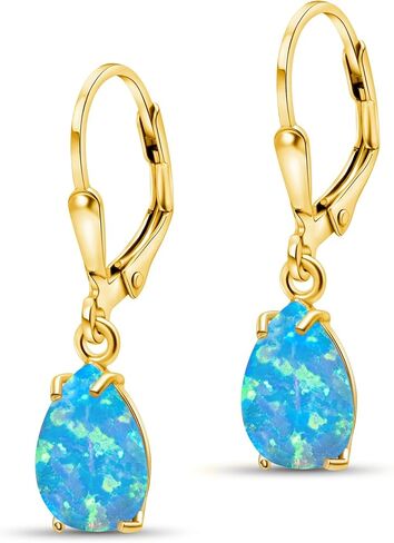 14K Gold Plated Gemstone Teardrop Earrings for Women – Dainty Gold Over 925 Sterling Silver Daity Leverback Earrings – Dainty Birthstone Jewelry Gift in Saudi Arabia