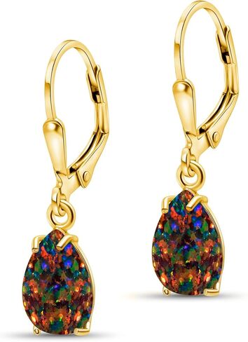 14K Gold Plated Gemstone Teardrop Earrings for Women – Dainty Gold Over 925 Sterling Silver Daity Leverback Earrings – Dainty Birthstone Jewelry Gift in Saudi Arabia