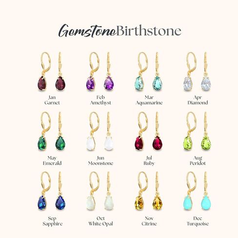 14K Gold Plated Gemstone Teardrop Earrings for Women – Dainty Gold Over 925 Sterling Silver Daity Leverback Earrings – Dainty Birthstone Jewelry Gift in Saudi Arabia