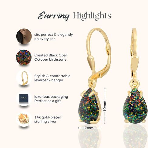14K Gold Plated Gemstone Teardrop Earrings for Women – Dainty Gold Over 925 Sterling Silver Daity Leverback Earrings – Dainty Birthstone Jewelry Gift in Saudi Arabia
