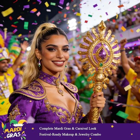 أقراط AnotherKiss Mardi Gras للنساء - أقراط متدلية من أوراق الشجر الخضراء والذهبية الأرجوانية الممتعة، مجوهرات الكرنفال، إكسسوارات حفلات العطلات، هدايا السنة الجديدة لها in Kuwait