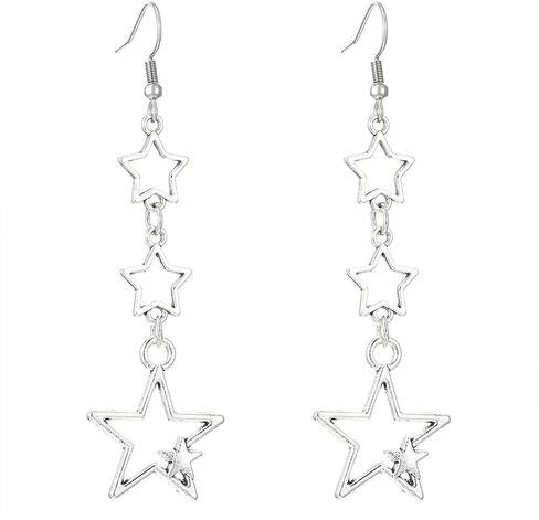 Boho Silver Star Drop Dangly Earrings for Women, Statement Retro Star Long Tassel Dangle Hook Earrings Cute Costume Accessories Aesthetic Jewelry Gift in Kuwait