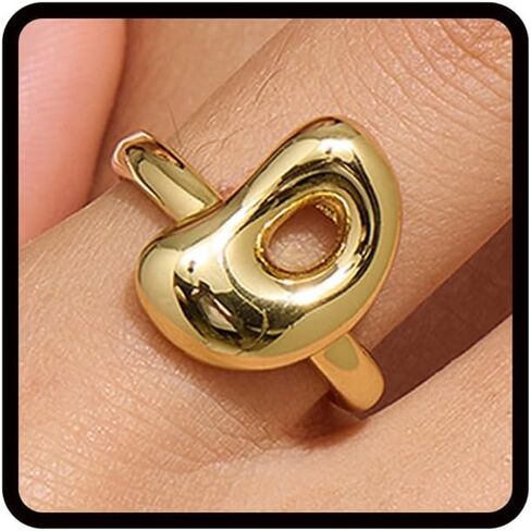خاتم ذهبي أولي على شكل فقاعات للنساء، حلقات حروف بالونية أنيقة 14 قيراط مطلية بالذهب مفتوحة الأبجدية A-Z قابلة للتعديل هدية مجوهرات أنيقة فريدة in Kuwait