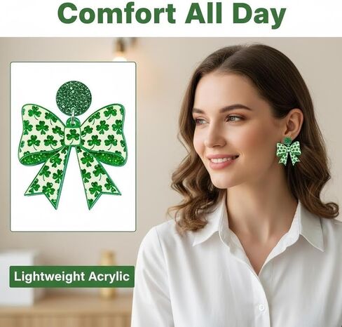 St Patrick’s Day Earrings for Women, Green Bow Shamrock Earrings, Irish Lucky Clover Dangle Earrings, St Patrick’s Day Jewelry Gifts for Women in Kuwait