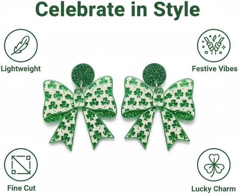 St Patrick’s Day Earrings for Women, Green Bow Shamrock Earrings, Irish Lucky Clover Dangle Earrings, St Patrick’s Day Jewelry Gifts for Women in Kuwait
