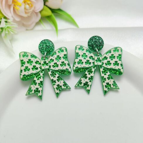 St Patrick’s Day Earrings for Women, Green Bow Shamrock Earrings, Irish Lucky Clover Dangle Earrings, St Patrick’s Day Jewelry Gifts for Women in Kuwait