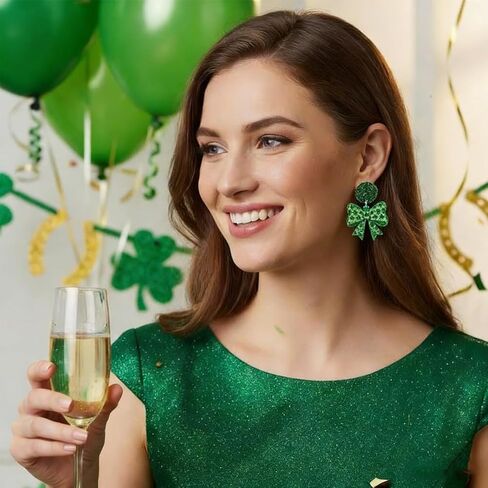 St Patrick’s Day Earrings for Women, Green Bow Shamrock Earrings, Irish Lucky Clover Dangle Earrings, St Patrick’s Day Jewelry Gifts for Women in Kuwait