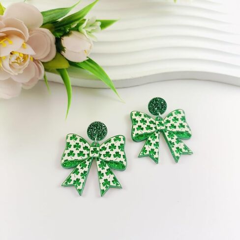 St Patrick’s Day Earrings for Women, Green Bow Shamrock Earrings, Irish Lucky Clover Dangle Earrings, St Patrick’s Day Jewelry Gifts for Women in Kuwait