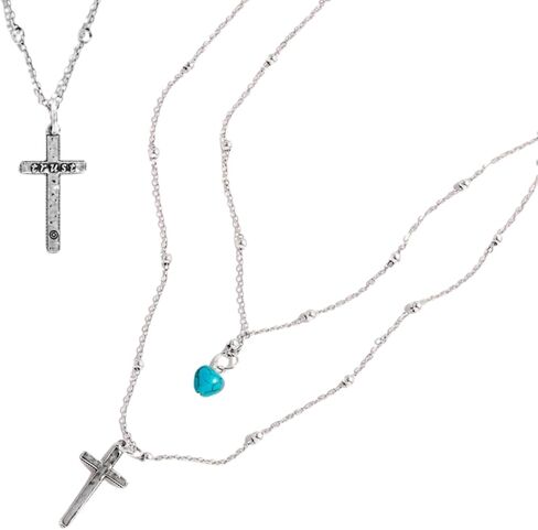 Katia Designs Cross Necklace for Women – 36" Satellite Chain in Gold or Silver – Trust Cross Pendant with Moonstone or Blue Howlite Heart – Boho Jewelry, Nickel-Free, Dainty Spiritual Gift in Saudi Arabia