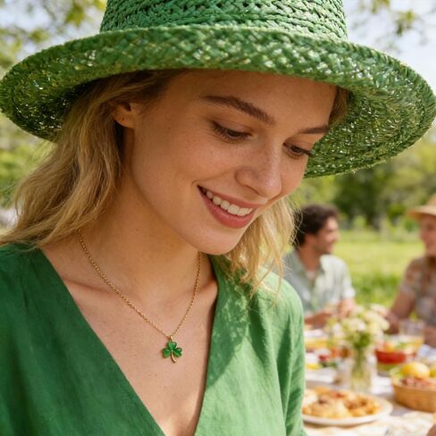 Sonateombe Lucky Green Clover Leaf Necklaces for Women, Dainty Cute St Patricks Day Crystal Shamrock 3 Leaves Pendant Chain Choker Necklace Prom Wedding Accessories Fashion Jewelry Gift in Saudi Arabia