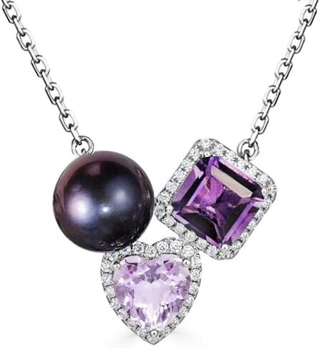 قلادة CHULRI من اللؤلؤ الأسود التاهيتي والجمشت عالي الجودة - ذهب عيار 18 قيراط فوق الجنيه الاسترليني - قابل للتعديل 19 بوصة - حجر بخت شهر فبراير/يونيو، تأثير متدرج (أرجواني رومانسي) in Kuwait