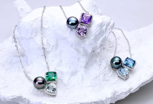 قلادة CHULRI من اللؤلؤ الأسود التاهيتي والجمشت عالي الجودة - ذهب عيار 18 قيراط فوق الجنيه الاسترليني - قابل للتعديل 19 بوصة - حجر بخت شهر فبراير/يونيو، تأثير متدرج (أرجواني رومانسي) in Kuwait