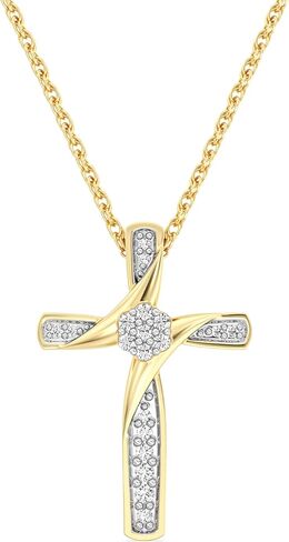 Itsy Bitsy by Gilded Sterling Silver & 14KT Gold Plated Silver Diamond Cross Pendant Necklace, 0.10 CTTW, SI1 F-Color Lab Grown Diamond, 18" Chain with Spring-Ring Lock in Kuwait