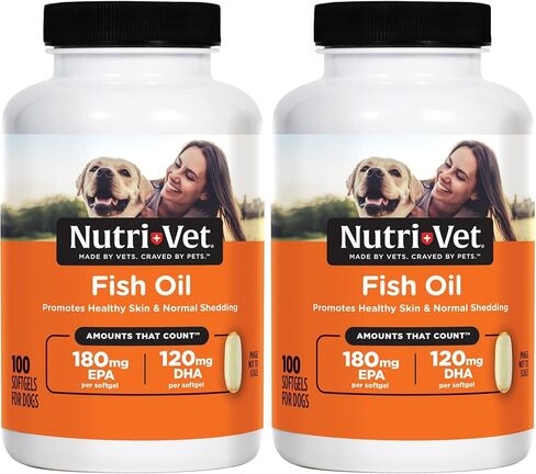 مكملات زيت السمك Nutri-Vet للكلاب - مكمل أوميغا 3 للبشرة والمعطف - بشرة الكلاب الجافة ودعم تساقط شعر الكلاب - 100 كبسولة هلامية طرية in Kuwait