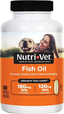 Nutri-Vet Fish Oil Supplements for Dogs - Skin and Coat Omega 3 Supplement - Dog Dry Skin & Dog Shedding Support - 100 Count Softgels in Kuwait
