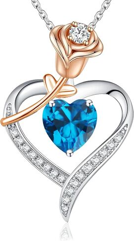 immobird Rose Gold Heart Necklace Birthstone Jewelry Sterling Silver Jewelry Plated White Gold Valentine's Day Gift Women for Wife Mom Necklace for Women in Saudi Arabia
