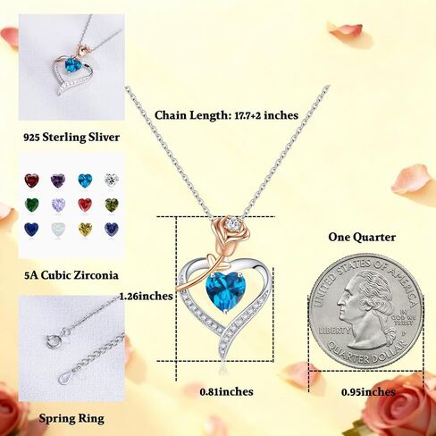 immobird Rose Gold Heart Necklace Birthstone Jewelry Sterling Silver Jewelry Plated White Gold Valentine's Day Gift Women for Wife Mom Necklace for Women in Saudi Arabia