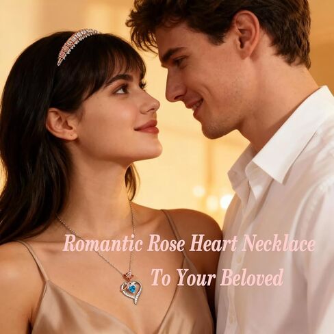 immobird Rose Gold Heart Necklace Birthstone Jewelry Sterling Silver Jewelry Plated White Gold Valentine's Day Gift Women for Wife Mom Necklace for Women in Saudi Arabia