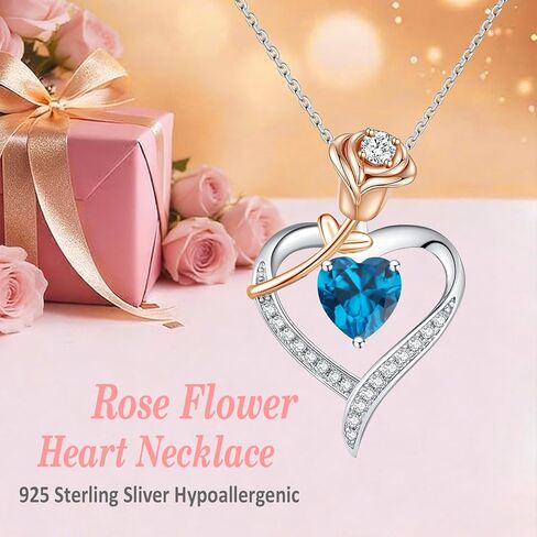 immobird Rose Gold Heart Necklace Birthstone Jewelry Sterling Silver Jewelry Plated White Gold Valentine's Day Gift Women for Wife Mom Necklace for Women in Saudi Arabia