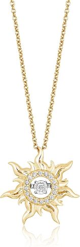 Jewelili Enchanted Disney Fine Jewelry قلادة رابونزيل صن للنساء | ذهب أصفر عيار 14 قيراط على الفضة الإسترليني | 1/20 CTTW الماس الأبيض | هدايا مجوهرات مستوحاة من الأميرة لها in Saudi Arabia