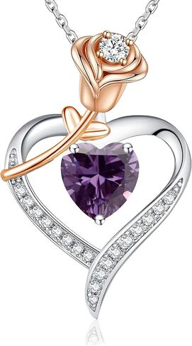immobird Rose Gold Heart Necklace Birthstone Jewelry Sterling Silver Jewelry Plated White Gold Valentine's Day Gift Women for Wife Mom Necklace for Women in Kuwait