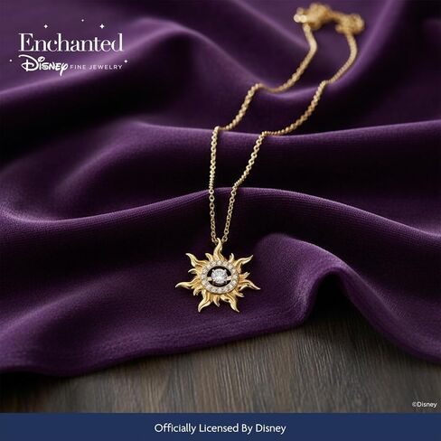 Jewelili Enchanted Disney Fine Jewelry قلادة رابونزيل صن للنساء | ذهب أصفر عيار 14 قيراط على الفضة الإسترليني | 1/20 CTTW الماس الأبيض | هدايا مجوهرات مستوحاة من الأميرة لها in Saudi Arabia