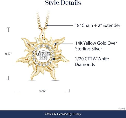 Jewelili Enchanted Disney Fine Jewelry قلادة رابونزيل صن للنساء | ذهب أصفر عيار 14 قيراط على الفضة الإسترليني | 1/20 CTTW الماس الأبيض | هدايا مجوهرات مستوحاة من الأميرة لها in Saudi Arabia