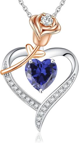 immobird Rose Gold Heart Necklace Birthstone Jewelry Sterling Silver Jewelry Plated White Gold Valentine's Day Gift Women for Wife Mom Necklace for Women in Saudi Arabia