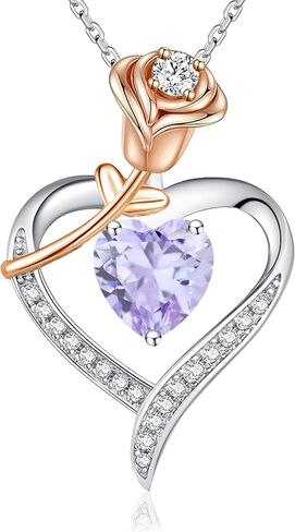 immobird Rose Gold Heart Necklace Birthstone Jewelry Sterling Silver Jewelry Plated White Gold Valentine's Day Gift Women for Wife Mom Necklace for Women in Saudi Arabia