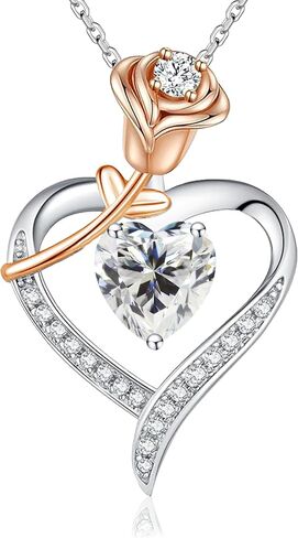 immobird Rose Gold Heart Necklace Birthstone Jewelry Sterling Silver Jewelry Plated White Gold Valentine's Day Gift Women for Wife Mom Necklace for Women in Saudi Arabia