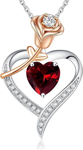 immobird Rose Gold Heart Necklace Birthstone Jewelry Sterling Silver Jewelry Plated White Gold Valentine's Day Gift Women for Wife Mom Necklace for Women in Saudi Arabia