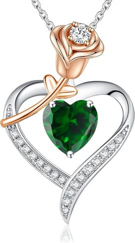 immobird Rose Gold Heart Necklace Birthstone Jewelry Sterling Silver Jewelry Plated White Gold Valentine's Day Gift Women for Wife Mom Necklace for Women in Saudi Arabia