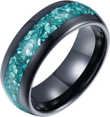 4mm/8mm Tungsten Wedding Band for Men Women Black Gold Plated Tungsten Carbide with Synthetic Aquamarine Inlaid Engagement Promise Ring for Him Her Domed Comfort Fit Size 5-13 in Kuwait