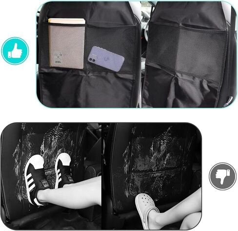 2 PCS Kick Mat Back Seat Protector, Waterproof Auto Seat Back Cover Protector with 2 Mesh Pockets, Anti-Mud Backseat Protective Cover Large Kick Mats for Car Truck SUV in Kuwait