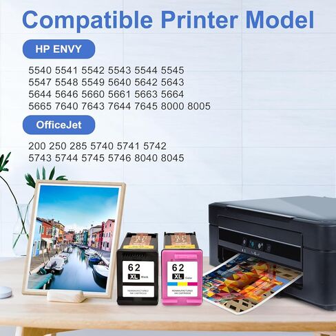 62XL Ink Cartridges Black and Color Replacement for HP Ink 62 for HP 62XL Ink Cartridge Combo Pack HP62 HP62XL for HP ENVY 7640 7645 5660 5540 5640 Officejet 5740 8040 Mobile 200 250 Printer Ink 62 XL in Kuwait
