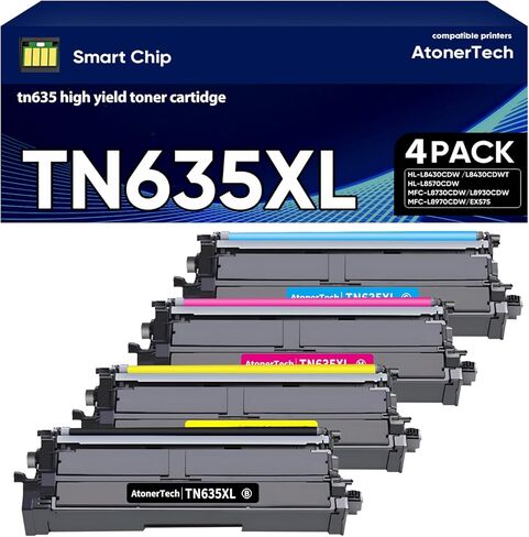 TN635XL/TN635 High Yield Toner Cartridge (with Chip) Compatible for Brother TN635XL TN-635 Toner with HL-L8430CDW HL-L8430CDWT MFC-L8730CDW MFC-L8930CDW MFC-L8970CDW Printers |TN635XL 4-Pack Ink in Kuwait