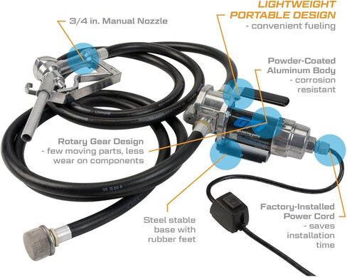 GPI - G8P مضخة نقل الوقود المحمولة، فوهة الإغلاق اليدوي، 8 جالون في الدقيقة، 12 فولت (147000-01) in Kuwait