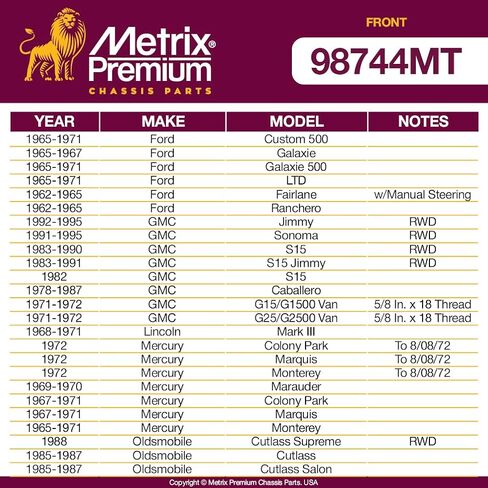 Metrix Premium Chassis Parts - 2 PC Front Tie Rod End Adjusting Sleeve Kit Fits 80-88 American Motors Eagle, 65-71 Ford Galaxie 500, 83-91 GMC S15 Jimmy RWD, 64-70 Pontiac GTO, ES2032S, Made in Europe in Saudi Arabia