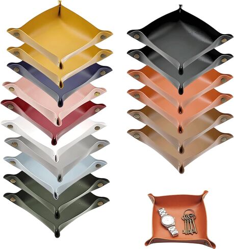 16 Pcs Leather Valet Tray, Key Tray for Women and Men, Foldable Catchall Organizer, Portable Leather Organizer for Entryway Desk for Phone, Keys, Earphone, Watch, Jewelry, Coin（11 Colors） in Kuwait