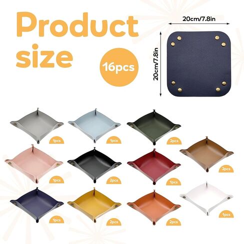 16 Pcs Leather Valet Tray, Key Tray for Women and Men, Foldable Catchall Organizer, Portable Leather Organizer for Entryway Desk for Phone, Keys, Earphone, Watch, Jewelry, Coin（11 Colors） in Kuwait