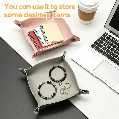 16 Pcs Leather Valet Tray, Key Tray for Women and Men, Foldable Catchall Organizer, Portable Leather Organizer for Entryway Desk for Phone, Keys, Earphone, Watch, Jewelry, Coin（11 Colors） in Kuwait