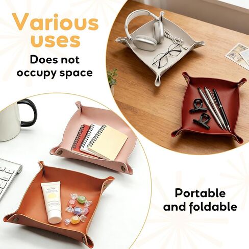 16 Pcs Leather Valet Tray, Key Tray for Women and Men, Foldable Catchall Organizer, Portable Leather Organizer for Entryway Desk for Phone, Keys, Earphone, Watch, Jewelry, Coin（11 Colors） in Kuwait
