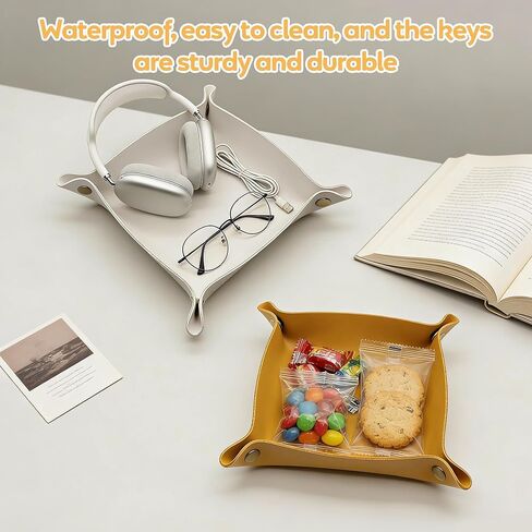 16 Pcs Leather Valet Tray, Key Tray for Women and Men, Foldable Catchall Organizer, Portable Leather Organizer for Entryway Desk for Phone, Keys, Earphone, Watch, Jewelry, Coin（11 Colors） in Kuwait