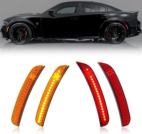 مصابيح LED للعدسة الجانبية باللون الكهرماني الأحمر متوافقة مع 2015-2021 دودج تشارجر XStyle [في انتظار براءة اختراع] مصابيح علامة المصد الخلفي الأمامي 4 قطع من سلسلة ثعبان الروح in Kuwait