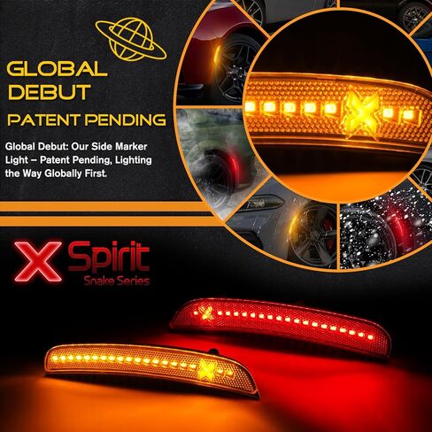 مصابيح LED للعدسة الجانبية باللون الكهرماني الأحمر متوافقة مع 2015-2021 دودج تشارجر XStyle [في انتظار براءة اختراع] مصابيح علامة المصد الخلفي الأمامي 4 قطع من سلسلة ثعبان الروح in Kuwait